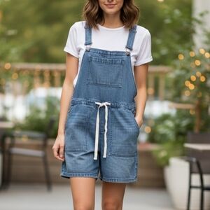 LOFT Women's Blue Denim Overall Short with Drawstring Waist. Size XS
